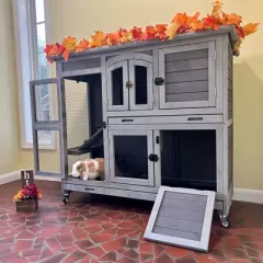 Aivituvin 2 Story Rabbit Hutch On Wheels (Inner Space 8.32 ft&sup2;)-AIR06-C