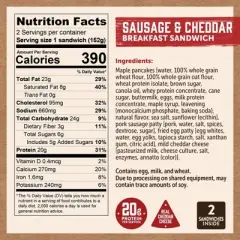 Kodiak Cakes Frozen Breakfast Sandwich Sausage and Cheddar Cheese - 10.72oz/2ct