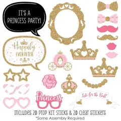 Big Dot of Happiness Little Princess Crown - Pink and Gold Princess Baby Shower or Birthday Party Photo Booth Props Kit - 20 Count