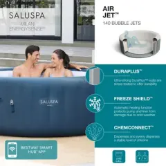 Bestway SaluSpa Milan AirJet Inflatable Hot Tub with Set of 2 Non Slip Pool and Spa Seat and Padded Headrest Pillow with Adjustable Strap, Gray