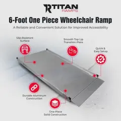 Titan Ramps 6 Foot One Piece Aluminum Entry Threshold Ramp for Wheelchairs, Scooters, Walkers, Canes, and Crutches 850 Pound Capacity