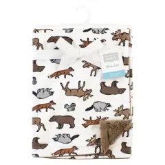 Hudson Baby Plush Blanket with Furry Binding and Back, Animal Adventure, One Size