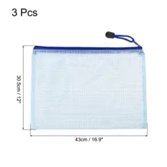 Unique Bargains PVC Waterproof Mesh Zipper Office Travel File Bag 3 Pcs