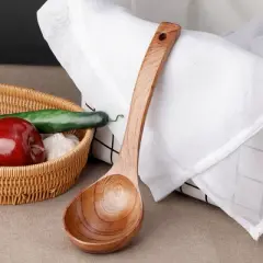 Unique Bargains Natural Grain Durable Lightweight Smooth Surface Soup Spoon 10.4" Length Brown 1 Pc