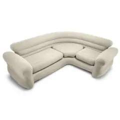 Intex Inflatable 2 In 1 Inflating and Deflating Valve Corner Living Room Air Mattress Sectional Sofa Couch for Living Room or Dorm Room, Beige