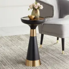 Studio 55D Modern Glam Luxe Metal Round Accent Side End Table 13" Wide Black Gold for Living Room Home House Entryway Balcony