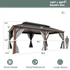 EROMMY Heavy-Duty 20 FT x 12 FT Metal Hardtop Gazebo