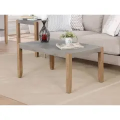 36" Davenport Faux Concrete and Wood Coffee Table Light Amber - Alaterre Furniture: Modern Rectangle Shape, 4 Point Base