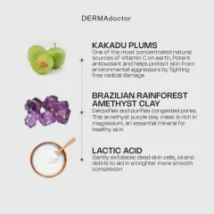 DERMAdoctor Kakadu C Amethyst Clay Detox Mask with vitamin C for dark spots, dull skin, oil control, and pore refining, 1.69 oz.