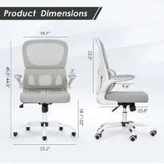 GlasFlength Task and Office Chairs with Support Armrest，Ergonomic, Adjustable，Computer Chair and Gaming Chair, Gray, 25.2"*25.8"*44.5"