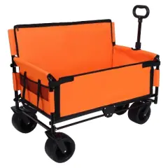 3-in-1 Convertible Folding Wagon Cart with Bench Seat & Storage - 500lbs Heavy-Duty Utility Wagonorange