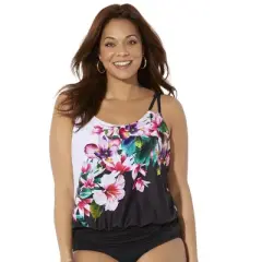 Swimsuits for All Women&rsquo;s Plus Size Loop Strap Blouson Tankini Top