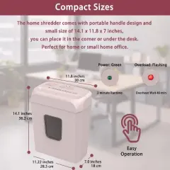 Bonsaii 6-Sheet Crosscut Paper Shredder for Home Use, Shreds Paper, Credit Cards, Staples, Clips, 3.4 Gal Wastebasket, Pink, with Handle
