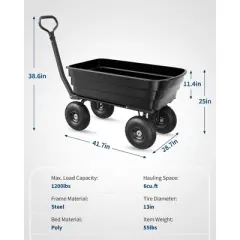 Garden Dump Cart, Utility Wagon with 180&deg; Adjustable Handle, All Terrain Tires, Quick Release, Poly Yard Cart