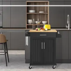Yaheetech Rolling Kitchen Island Kitchen Cart with Towel Rack & Drawer