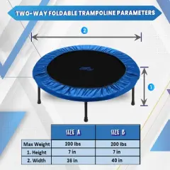 Machrus Upper Bounce Mini Trampoline with Adjustable Handbar &ndash; Round Foldable Rebounder Fitness Trampoline for Kids & Adults