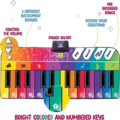 Colorful Keyboard Playmat 71" - 24 Keys Piano Play Mat with Record, Playback, Demo, Play and Adjustable Vol - Play22Usa