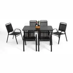 ELJGET 7 Piece Outdoor Dining Table Set for 6, Metal Dining Table with 6 Plastic Chairs for Patio, Deck, Yard