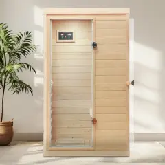 Dolonm Hemlock 1-Person Far Infrared Sauna, Left-Door Compact Indoor w/ Bluetooth, LED Light & Ventilation