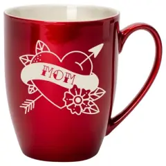 100 North Floral Heart 10 Ounce Cardinal Red Metallic Finish, Comfortably Fits Your Hands, New Bone China Coffee Tea Cup Mug, Mom