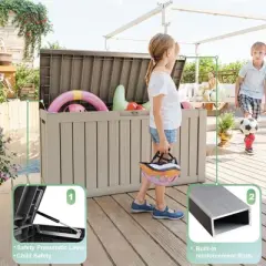 Sersper 80 Gallon Resin Outdoor Storage Box for Patio Furniture Cushions, Pool Toys, and Garden Tools with Handles, Light Grey