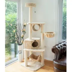 Armarkat 72" H Pet Real Wood Cat Tower, Tower EntertaInment Furniture With Lounge Basket, Perch, A7204