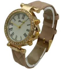 OLIVIA PRATT QUILTED AND GOLD LEATHER STRAP WATCH