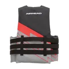 Kwik Tek Airhead Bolt US Coast Guard Approved Type III Family Adult Life Vest Jacket with 4 Quick Release Belts, 2XL/3XL, Red/Gray