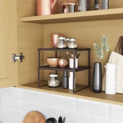 2 Pack Spice Rack, Cabinet Shelf Organizers, Shelf Organizer, Countertop Organizer, Shelf Riser, Stackable, Expandable, Metal Kitchen Counter Shelves