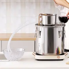 VEVOR Alcohol Still, 8 Gal / 30 L Stainless Steel Water Alcohol Distiller with Copper Coil, Home Brewing Refining Fermentation Kit, Silver