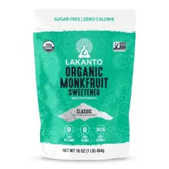 Lakanto Organic Classic Monkfruit and Erythritol Sweetener White Sugar Replacement 1 LB Bag
