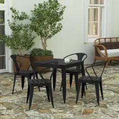 Merrick Lane Five Piece Indoor-Outdoor Dining Table and Chairs Set with 31.5" Square Table and 4 Metal Chairs in Black