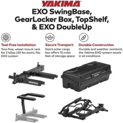 Yakima EXO SwingBase Hitch Bike Rack Bundled with EXO GearLocker Car Rooftop Box, EXO TopShelf Hitch Base Rack Storage, and EXO DoubleUp, Black