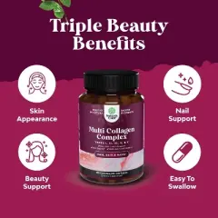 Multi Collagen Complex Capsules, Biotin and Collagen Supplement with BioPerine and Hair Skin and Nails Vitamins, Nature's Craft, 120ct