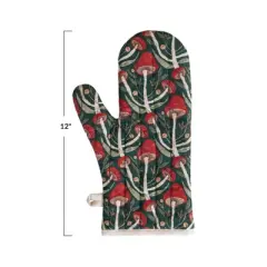 Storied Home Quilted Cotton Oven Mitt with Mushrooms Pattern and Loop, Multicolor