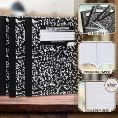 Manaloom College Ruled Composition Notebooks &ndash; 9.75&rdquo; x 7.5&rdquo; &ndash; Durable Marble Cover, Sewn Binding, 200 Pages
