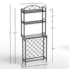 Wine Rack 3-Tier Liquor Storage Shelf With Hanging Wine Glass Holder And Fences, Large-Capacity Floor Liquor Stand With 20-Bottle For Home Bar