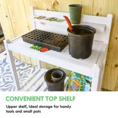 EAGLE PEAK Outdoor Indoor Maintenance Free Vinyl Garden Potting Bench, Waterproof Potting Table with Open Shelf, White