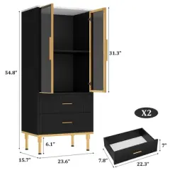 Whizmax White Fluted Glass Door Cabinet - Modern Display Storage with 2 Drawers & Adjustable Shelves, for Kitchen Pantry or Living Room