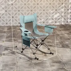 Aghana Digitals 2-Pack Gray Folding Rocking Camping Chairs with Headrest, Cooler Bag, Cup Holder &