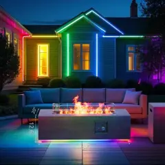 Evita 50,000 BTU Outdoor Fire Pit Table with LED Light, Propane Tank, Windshield, Glass Stone and Rain Cover-42*20*12 Inch, Brown