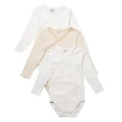Stellou & Friends Cotton Crossbody Long Sleeve Onesies - 3 pk of Bodysuits for Babies