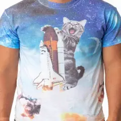 Space Kitty Mens' Catstronaut Space Shuttle Blast Off Sublimated  T-Shirt