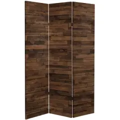 6" Double Sided Walnut Wood Pattern Canvas Room Divider Brown - Oriental Furniture