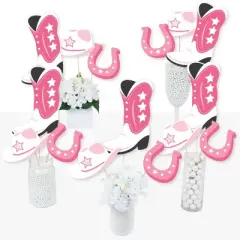 Big Dot of Happiness Rodeo Cowgirl - Pink Western Party Centerpiece Sticks - Table Toppers - Set of 15