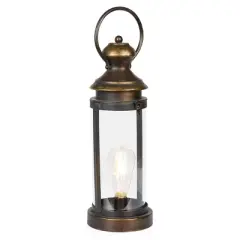 Alpine Corporation 17" Battery Gold Metal and Glass LED Indoor Outdoor Decorative Lantern Off-White: Elegant Illumination, 1 Year Warranty