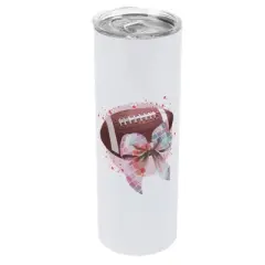 Elanze Designs 20 Ounce Stainless Steel On the Go Travel Tumbler With Push Top Lid, Football With Disco Bow