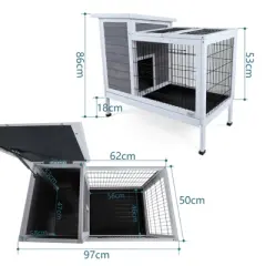 Akoasm Double-Tier Wooden Rabbit Cage With Runway And Leak-Proof Plastic Tray Indoor & Outdoor-Gray