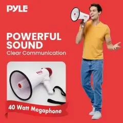 Pyle PMP48IR Portable Megaphone Bullhorn with Built-in Rechargeable Battery, Siren Alarm, Aux Input for MP3, 40W Power