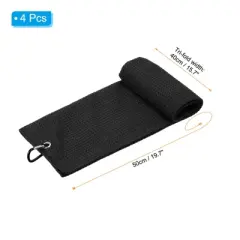 Unique Bargains Microfiber Super Absorbent Waffle Pattern Tri-Fold Golf Towels with D Hooks 4 Pcs 20"x16"